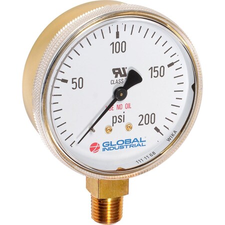 Global Industrial 2 Compressed Gas Gauge, 4000 PSI, 1/4 NPT LM, Gold Painted Steel B2781373